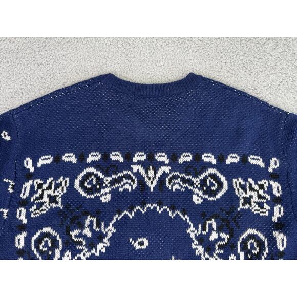 Supreme Bandana Sweater Pullover Crewneck Navy Blue Long Sleeve Medium - Picture 5 of 16